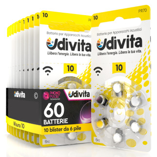 Udivita Misura 10 60 Batterie per Apparecchi Acustici Blister 6 pile