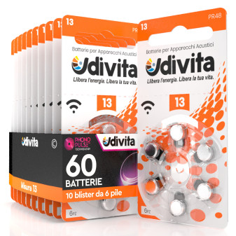 Udivita Misura 13 60 Batterie per Apparecchi Acustici Blister 6 pile
