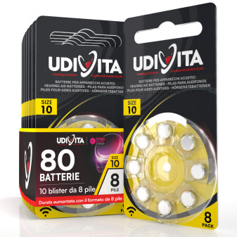 Udivita Misura 10 80 Batterie per Apparecchi Acustici Blister 8 pile