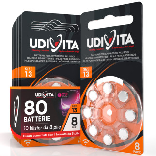 Udivita Misura 13 80 Batterie per Apparecchi Acustici Blister 8 pile