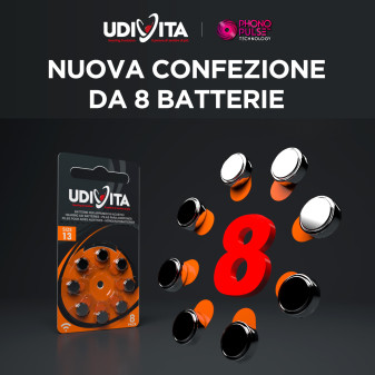 Udivita Misura 13 80 Batterie per Apparecchi Acustici Blister 8 pile