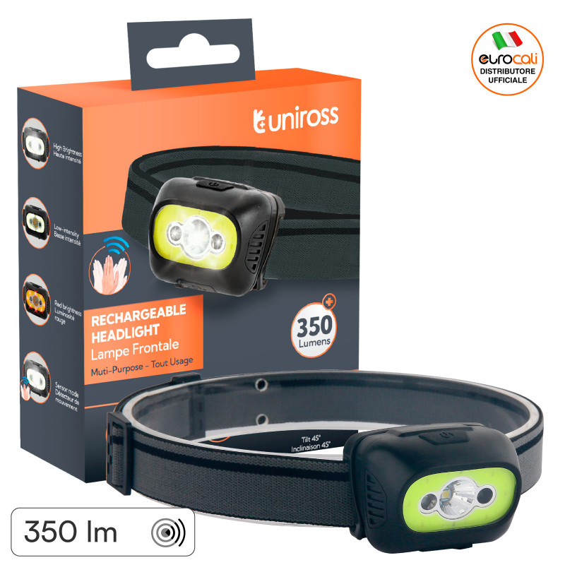 Uniross ProLite Torcia Frontale 350lm Ricaricabile Fascia Regolabile