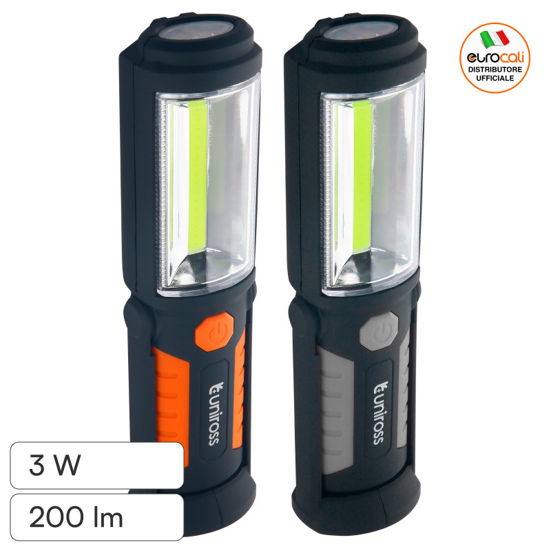 Uniross Torcia Multi-Uso 3W IP44 Doppia Funzione Torcia e Faretto