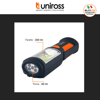 Uniross Torcia Multi-Uso 3W IP44 Doppia Funzione Torcia e Faretto