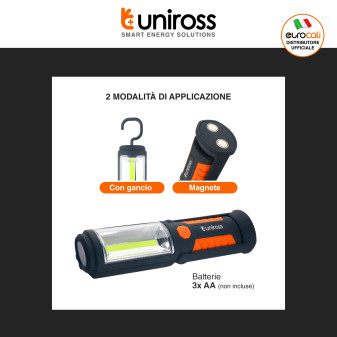 Uniross Torcia Multi-Uso 3W IP44 Doppia Funzione Torcia e Faretto