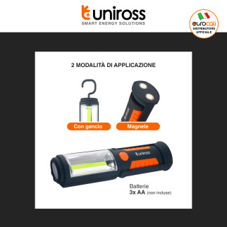 Uniross Torcia Multi-Uso 3W IP44 Doppia Funzione Torcia e Faretto