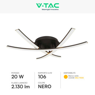 V-Tac VT-7792 Lampadario LED a Superficie 20W SMD Colore Nero
