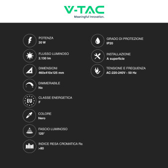 V-Tac VT-7792 Lampadario LED a Superficie 20W SMD Colore Nero