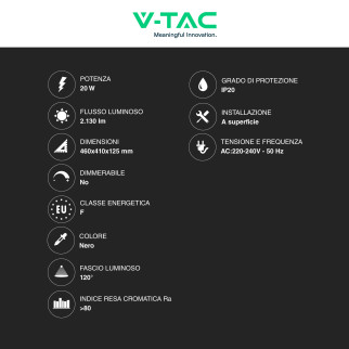 V-Tac VT-7792 Lampadario LED a Superficie 20W SMD Colore Nero