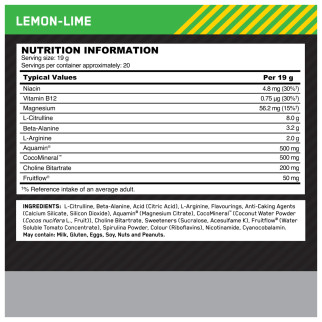 Pre-Workout Senza Caffeina gusto Limone e Lime Optimum Nutrition