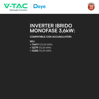 V-Tac Inverter Monofase Ibrido On-Grid / Off-Grid 3,6kW IP65