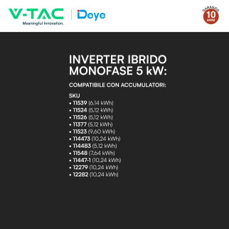 V-Tac Inverter Monofase Ibrido On-Grid / Off-Grid 5kW IP65