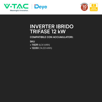 V-Tac Deye Inverter Trifase On-Grid / Off-Grid 12kW IP65