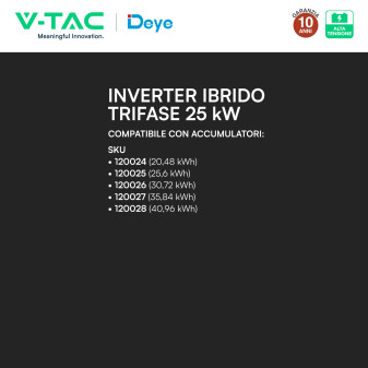V-Tac Deye Inverter Trifase On-Grid / Off-Grid 25kW IP65