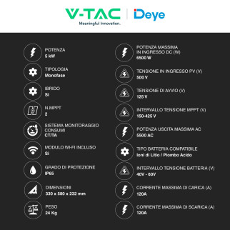 Inverter Ibrido per Impianto Fotovoltaico V-Tac 5kW IP65