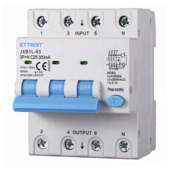 ETTROIT Magnetotermico Differenziale 3P+N 25A 300mA 380V-6KA CLASSE A - Mod. JX262568