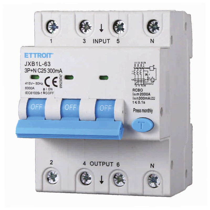 ETTROIT Magnetotermico Differenziale 3P+N 25A 300mA 380V-6KA CLASSE A - Mod. JX262568