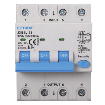 ETTROIT Magnetotermico Differenziale 3P+N 25A 300mA 380V-6KA CLASSE A - Mod. JX262568