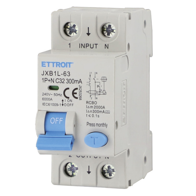 ETTROIT Magnetotermico Differenziale 1P+N 32A 300mA 220V-6KA CLASSE A - Mod. JX253268