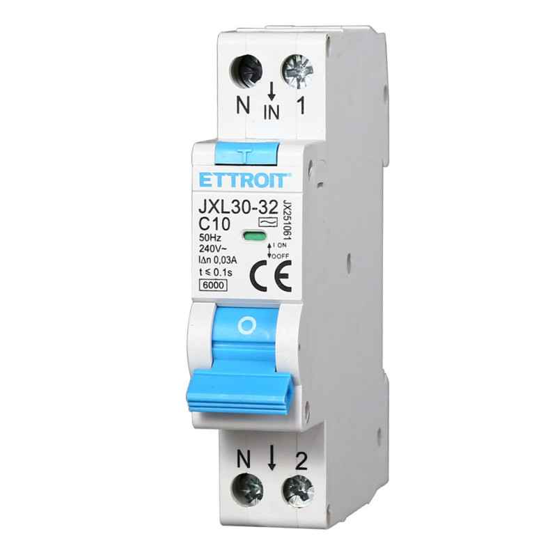 ETTROIT Magnetotermico Differenziale 1P+N 10A 30mA 220V-6KA - Mod. JX251061