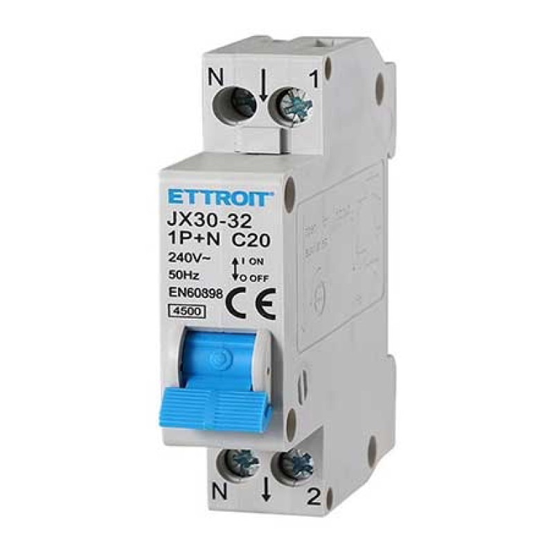 ETTROIT Interruttore Magnetotermico 1P+N 20A 220V 4.5KA - Mod. JX152040