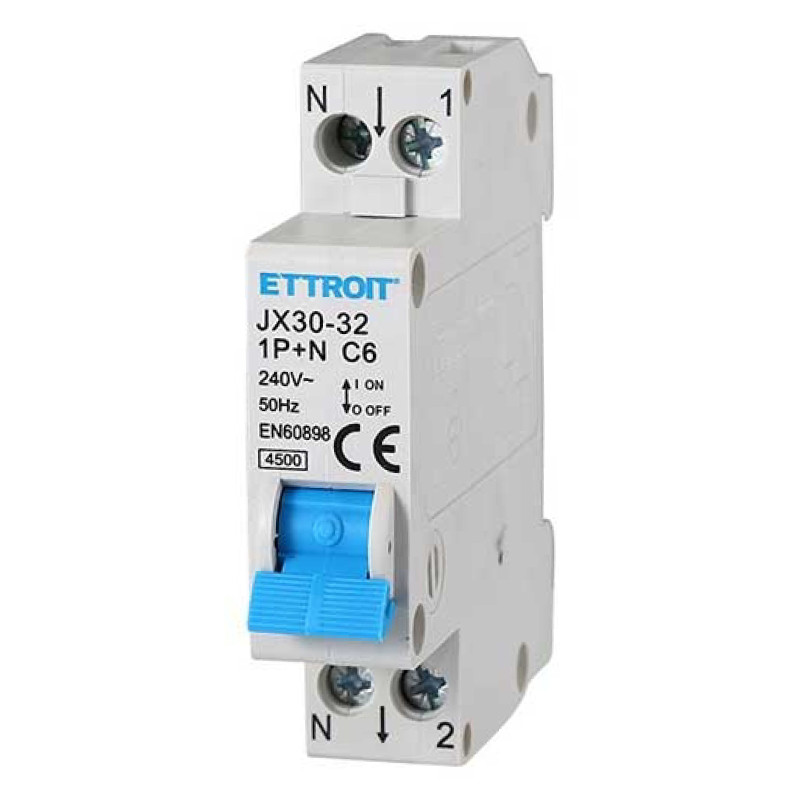 ETTROIT Interruttore Magnetotermico 1P+N 6A 220V 4.5KA - Mod. JX150640