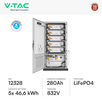 V-Tac Kit 5 Batterie BMS Stack LiFePO4 Fotovoltaico Rack con Base
