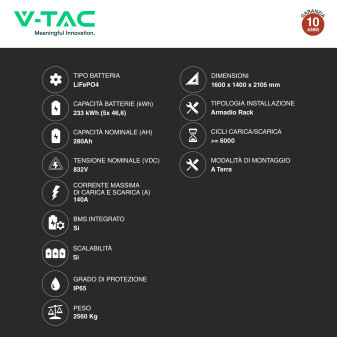 V-Tac Deye Sistema All-In-One Inverter 80kW Accumulo 233KWh