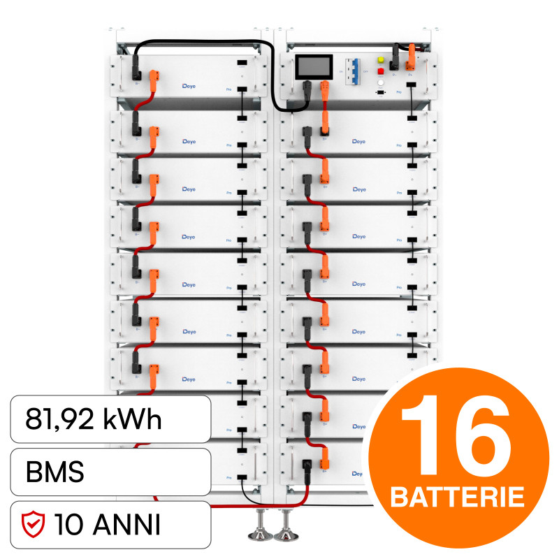 V-Tac Kit 16 Batterie BMS Stack LiFePO4 81,92kWh Garanzia 10 Anni