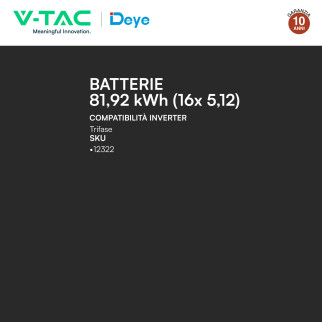 V-Tac Kit 16 Batterie BMS Stack LiFePO4 81,92kWh Garanzia 10 Anni