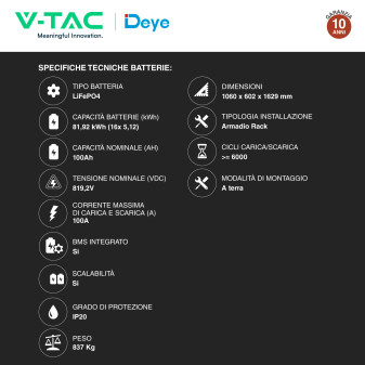 V-Tac Deye Sistema All-In-One Inverter 80kW Accumulo 81,9KWh