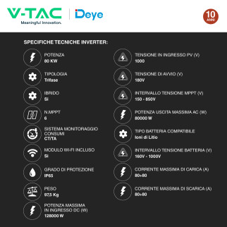 V-Tac Deye Sistema All-In-One Inverter 80kW Accumulo 81,9KWh