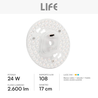 Life Modulo LED CCT Circolare con Magneti 24W per Plafoniere
