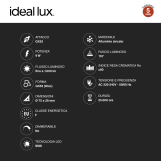 Lampadina LED GX53 9W Disc SMD Ideal Lux