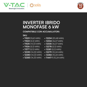 V-Tac Inverter Monofase Ibrido On-Grid / Off-Grid 6kW IP66