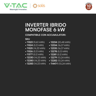 V-Tac Inverter Monofase Ibrido On-Grid / Off-Grid 6kW IP66