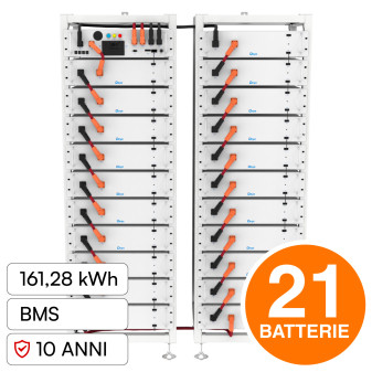 V-Tac Kit 21 Batterie BMS Stack LiFePO4 161,28kWh Garanzia 10 Anni