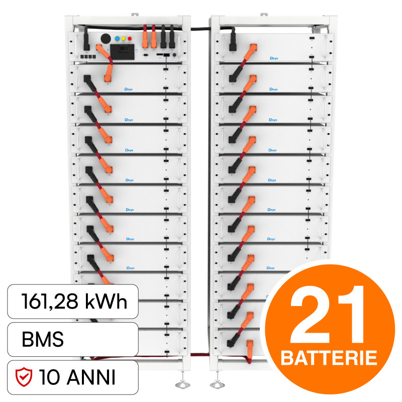 V-Tac Kit 21 Batterie BMS Stack LiFePO4 161,28kWh Garanzia 10 Anni