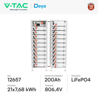 V-Tac Kit 21 Batterie BMS Stack LiFePO4 161,28kWh Garanzia 10 Anni
