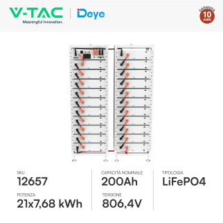 V-Tac Kit 21 Batterie BMS Stack LiFePO4 161,28kWh Garanzia 10 Anni
