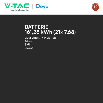 V-Tac Kit 21 Batterie BMS Stack LiFePO4 161,28kWh Garanzia 10 Anni