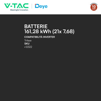 V-Tac Kit 21 Batterie BMS Stack LiFePO4 161,28kWh Garanzia 10 Anni
