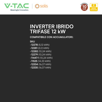 V-Tac Inverter Trifase Ibrido On-Grid / Off-Grid 12kW IP66