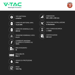 VT-48280 Batteria LiFePO4 14.33KWh IP65 Fotovoltaico V-Tac