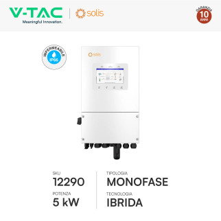 V-Tac Inverter Monofase Ibrido On-Grid / Off-Grid 5kW IP66