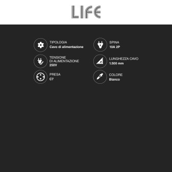 Cavo di Alimentazione C7 con Spina 10A 2P Bianco da 1,5m Life