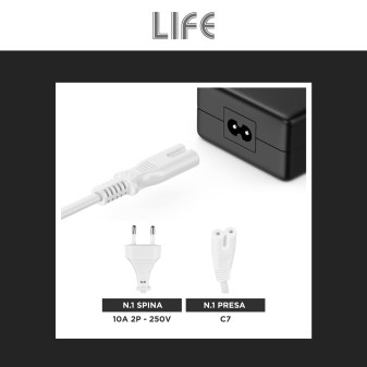 Cavo di Alimentazione C7 con Spina 10A 2P Bianco da 1,5m Life