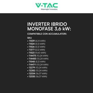 Inverter Ibrido 3.6kW Monofase IP65 Pannelli Solari V-Tac