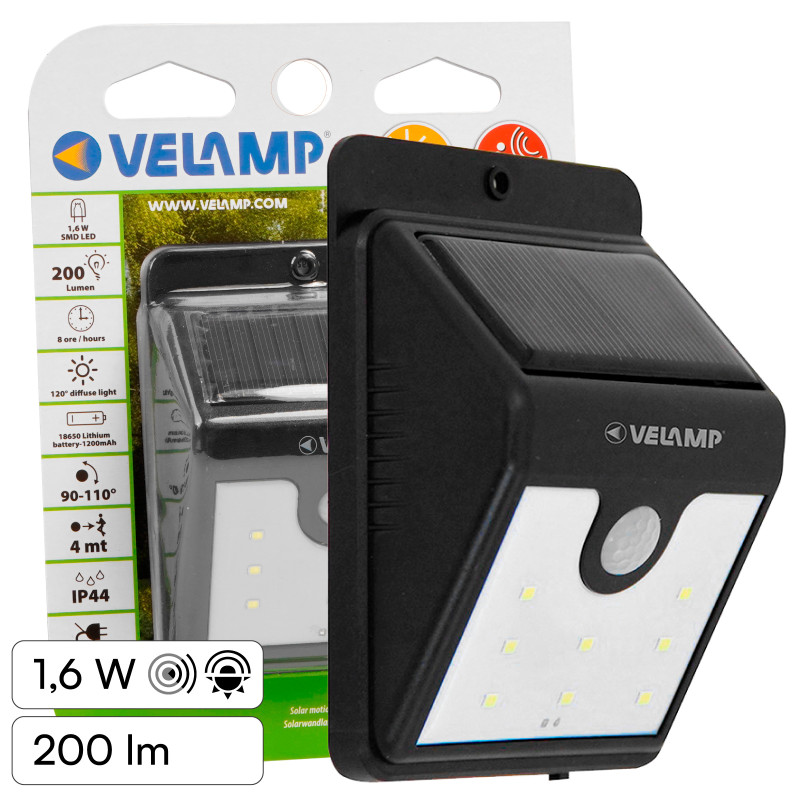 Dory Applique 1,6W IP44 con Pannello Solare e Sensore Velamp