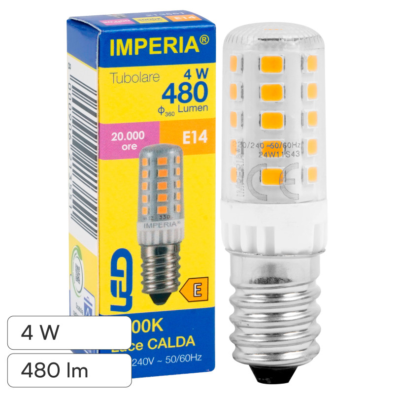 Imperia Lampadina LED E14 4W Tubolare T16 SMD Trasparente
